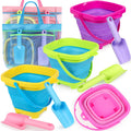 TSDATOWR Collapsible Beach Buckets for Kids Foldable Sand Buckets and Shovels with Mesh Beach Bag Silicone Beach Sand Pails for Beach Travel Beach Toys Sand Toys for Kids & Toddlers (4 Buckets)