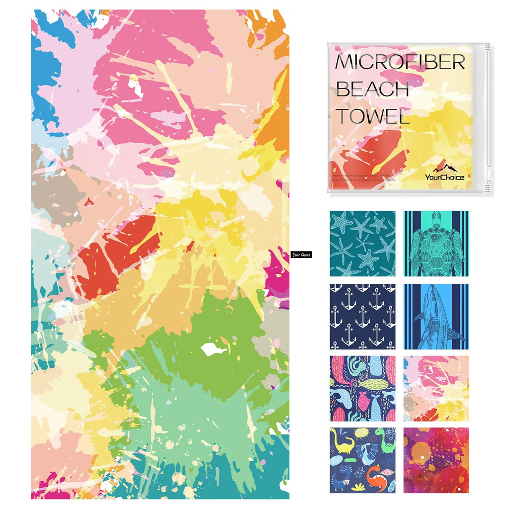 Your Choice Microfiber Beach Towel Set Sand Free Beach Towel Quick Dry Beach Towel Extra Large Beach Towels for Adults - Extra Large Beach Towel 67x35 - Summer Echo - Rainbow