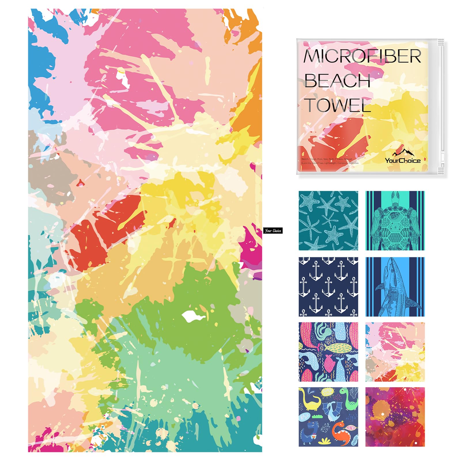 Your Choice Microfiber Beach Towel Set Sand Free Beach Towel Quick Dry Beach Towel Extra Large Beach Towels for Adults - Extra Large Beach Towel 67x35 - Summer Echo - Rainbow
