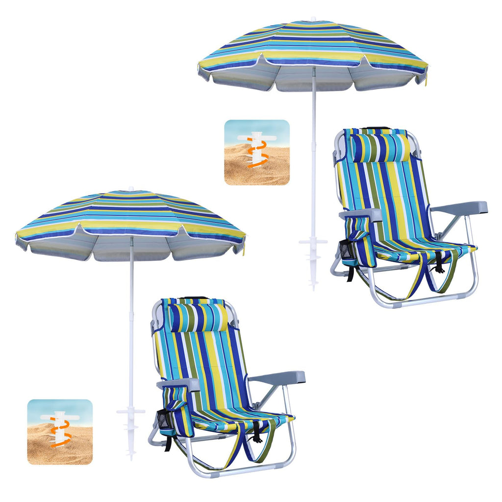 WGOS Beach Chair Beach Chair and Umbrella Backpack Beach Chair Beach Chair for Adults with Umbrella and Cooler Folding Chair Relining Chair for Beach Outdoor (Set of 2)