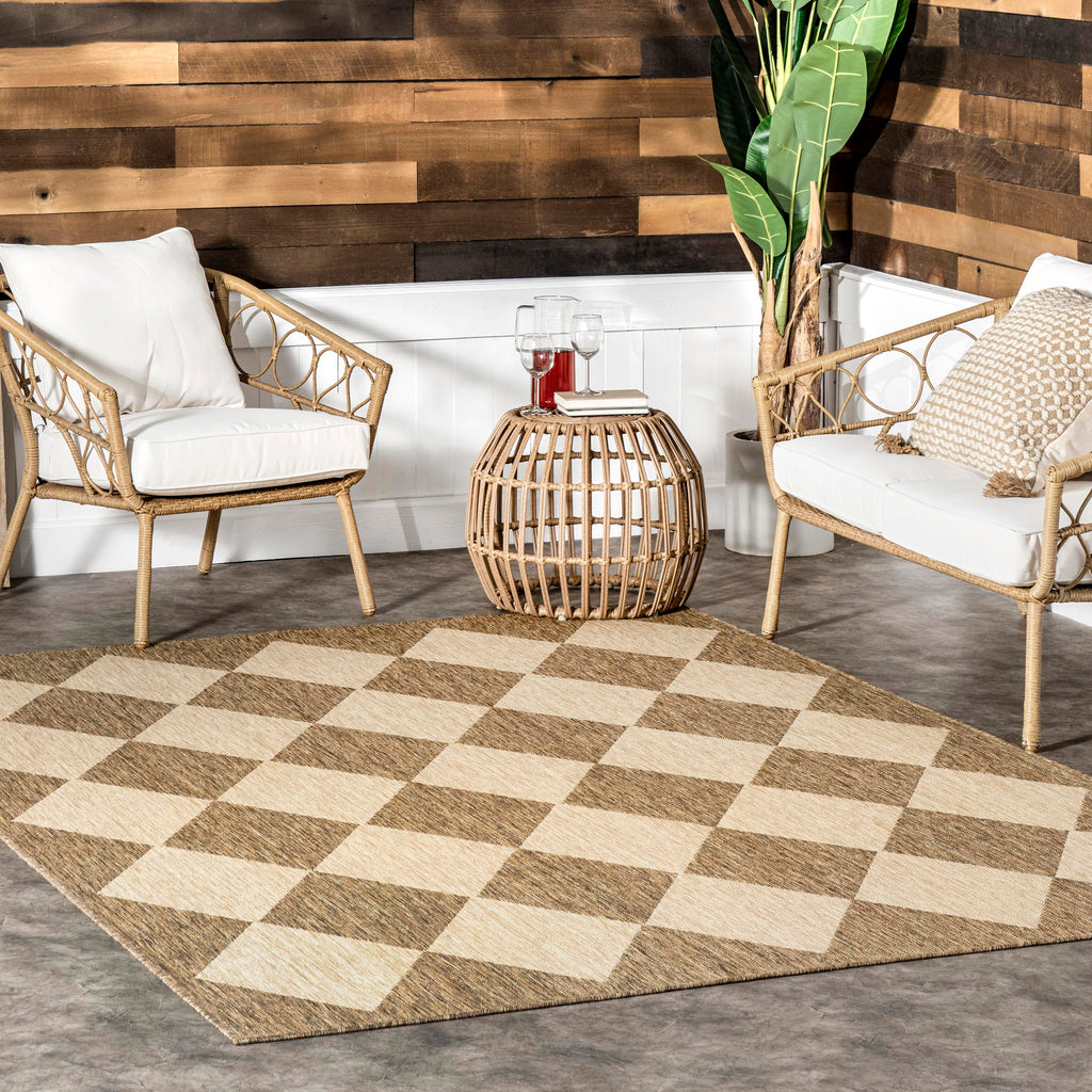 nuLOOM 8 Round Outdoor Performance Area Rug Stain Resistant Weather Resistant High Traffic Patio Balcony Outside Sabina Brown