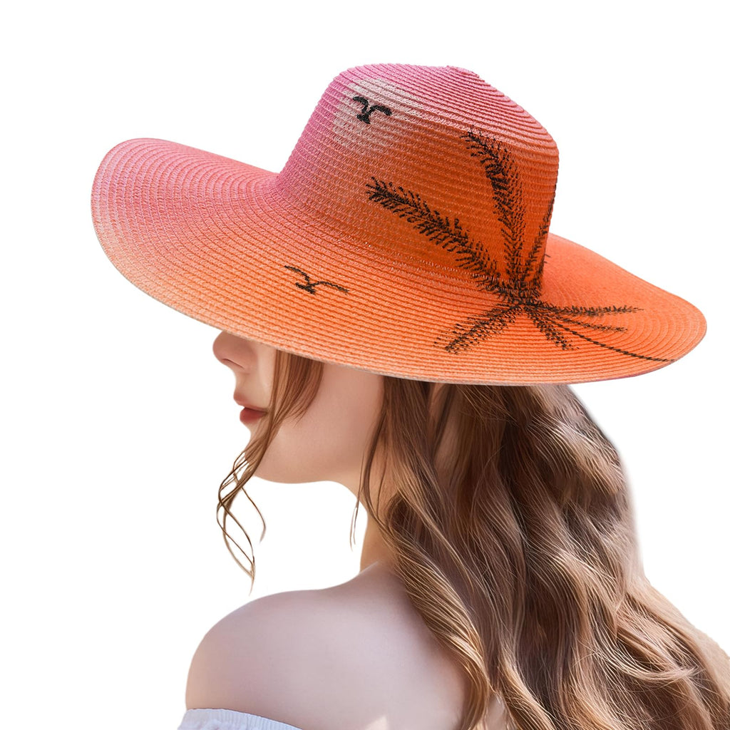 Yunkctuk Womens Beach Floppy Sun Hat Summer Straw Hat Wide Brim UPF 50 Hats Foldable Sunhats for Women Men UV Protection Packable Fashionable Printed Travel Hats