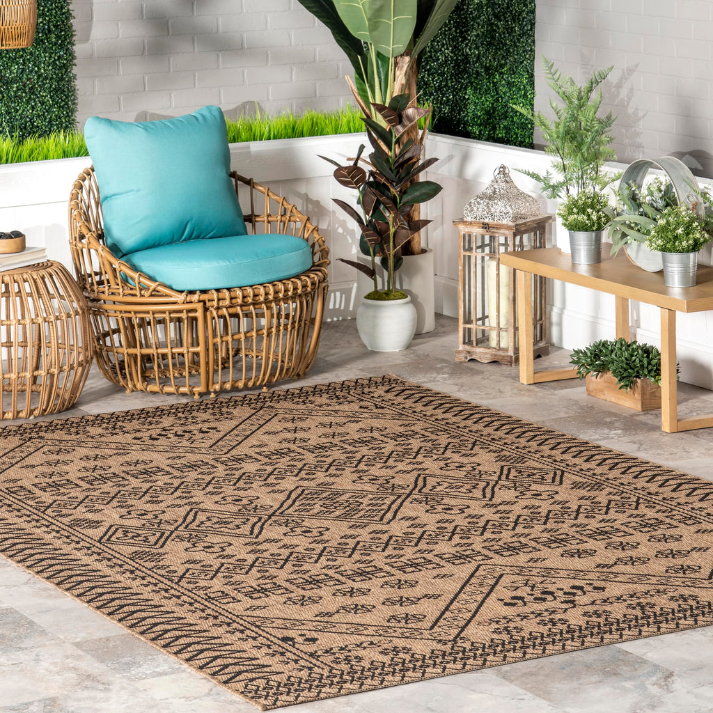 nuLOOM 6 x 9 Outdoor Performance Area Rug OEKO-TEX Certified Weather Resistant High Traffic Patio Balcony Outside Kandace Brown