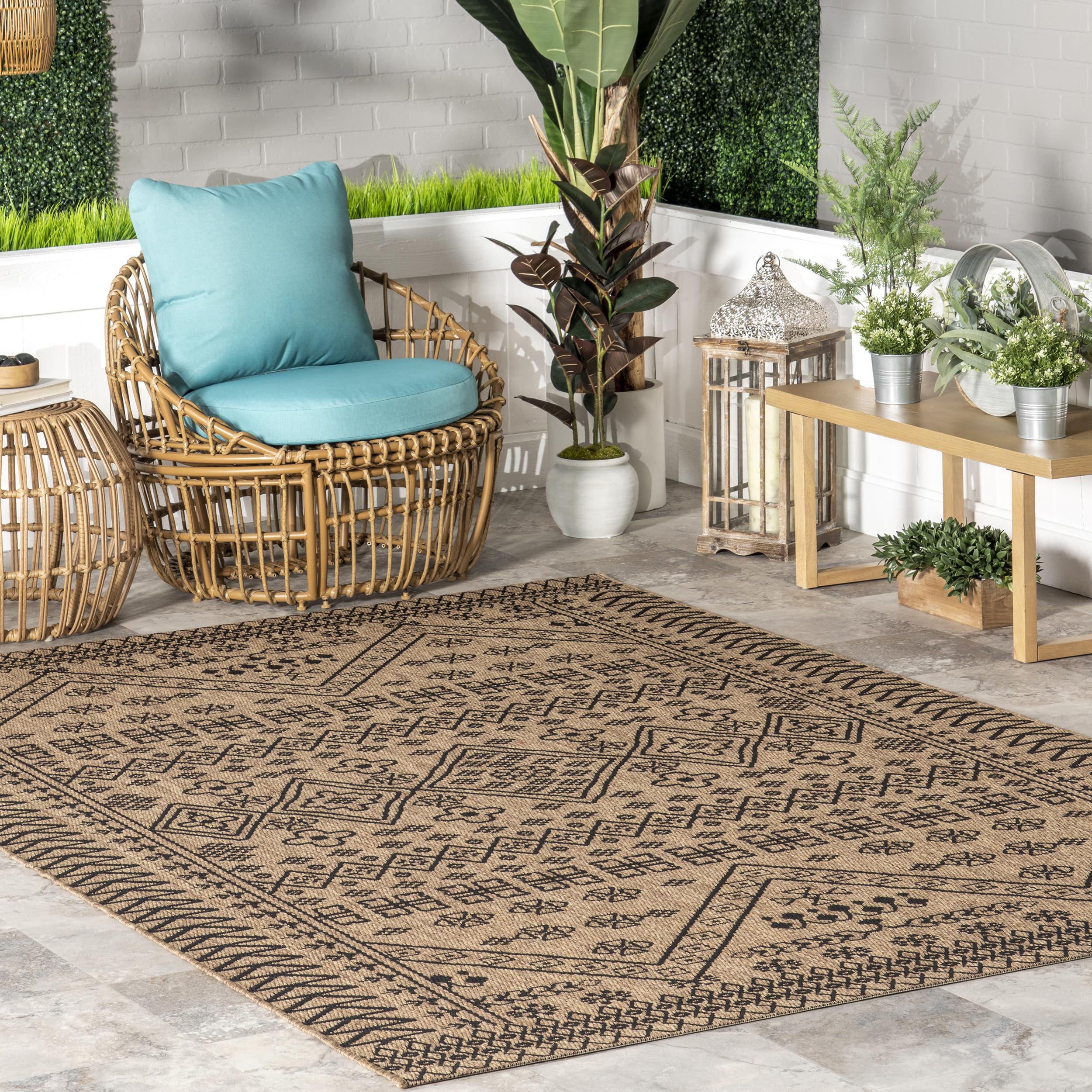 nuLOOM 6 x 9 Outdoor Performance Area Rug OEKO-TEX Certified Weather Resistant High Traffic Patio Balcony Outside Kandace Brown