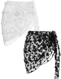 Ekouaer 2 Pcs Sarong Coverups for Women Beach Wrap Skirt Chiffon Swimsuit Coverup for Swimwear Butterfly-Black&WhiteSmall