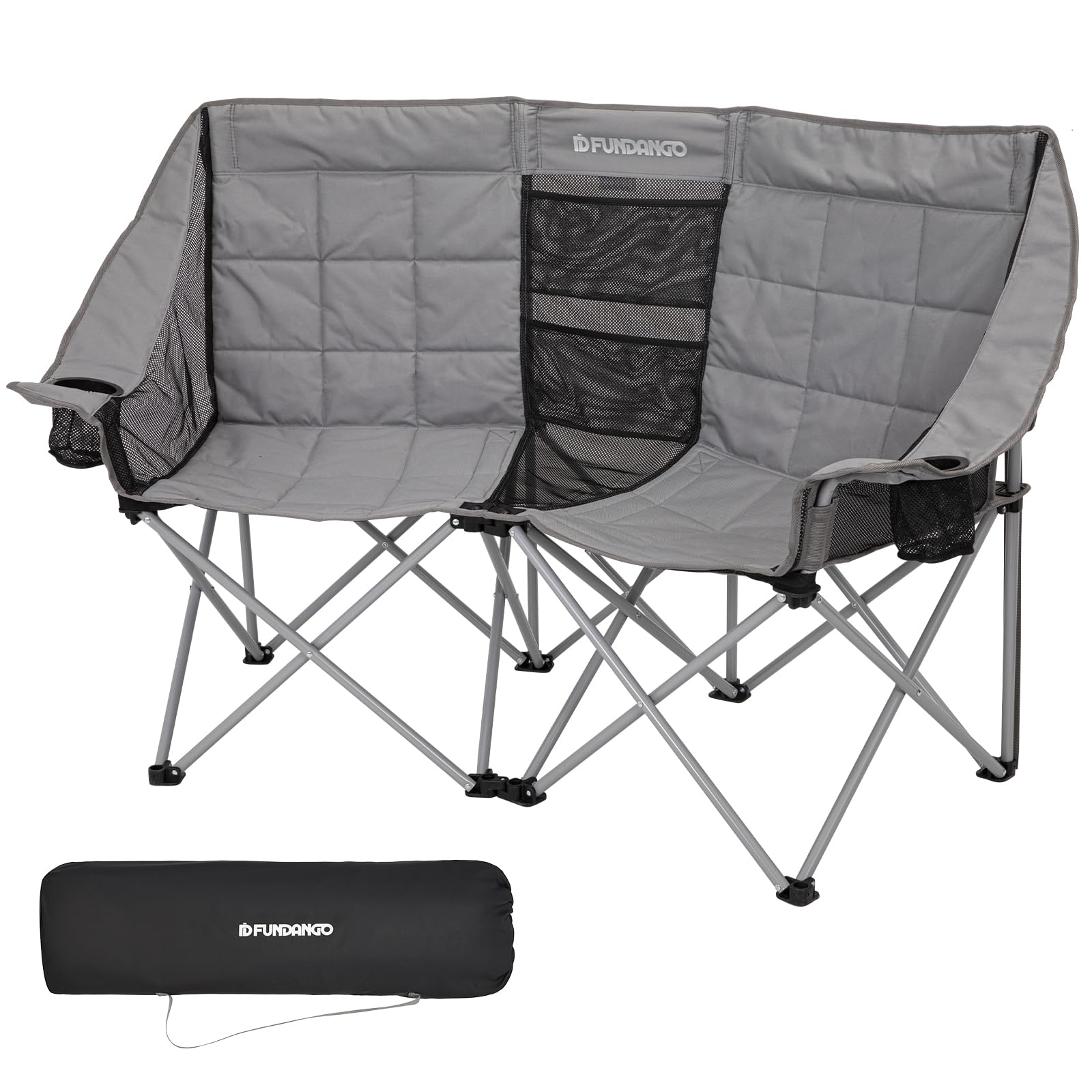 FUNDANGO Loveseat Camping Chairs Adults 2 Person Oversized Double Camping Chair for Outside Picnic Beach Travel Love Seat Camp Chair Oversized Grey