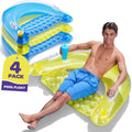 Pool Floats Adult [Set of 4] Inflatable Chair Floats with Cup Holders & Handles - Happy Colorful Pool Floaties - Pool Float Comes in 2 Fun Colors Blue & Yellow A Relaxing Floats for Swimming Pool.