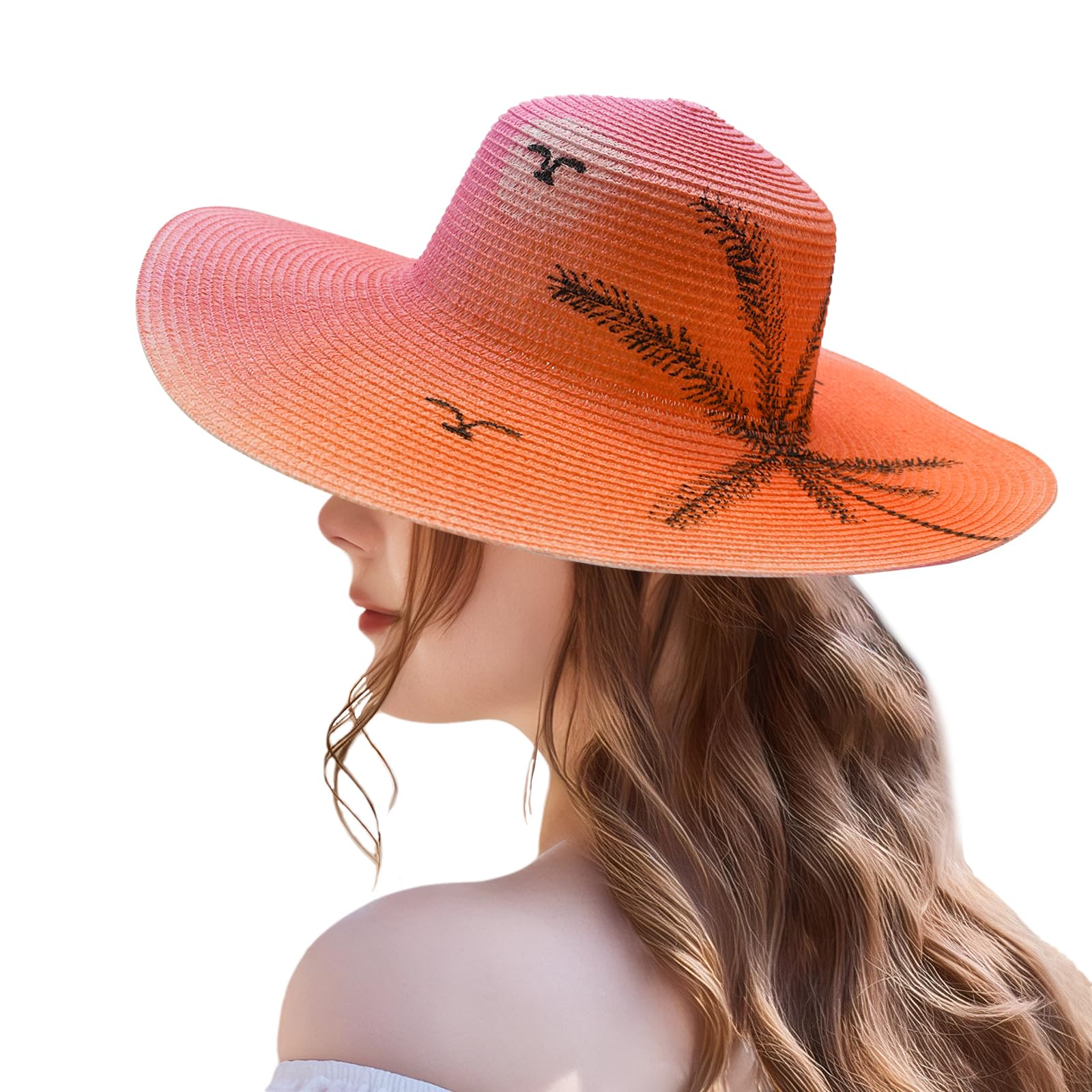 Yunkctuk Womens Beach Floppy Sun Hat Summer Straw Hat Wide Brim UPF 50 Hats Foldable Sunhats for Women Men UV Protection Packable Fashionable Printed Travel Hats